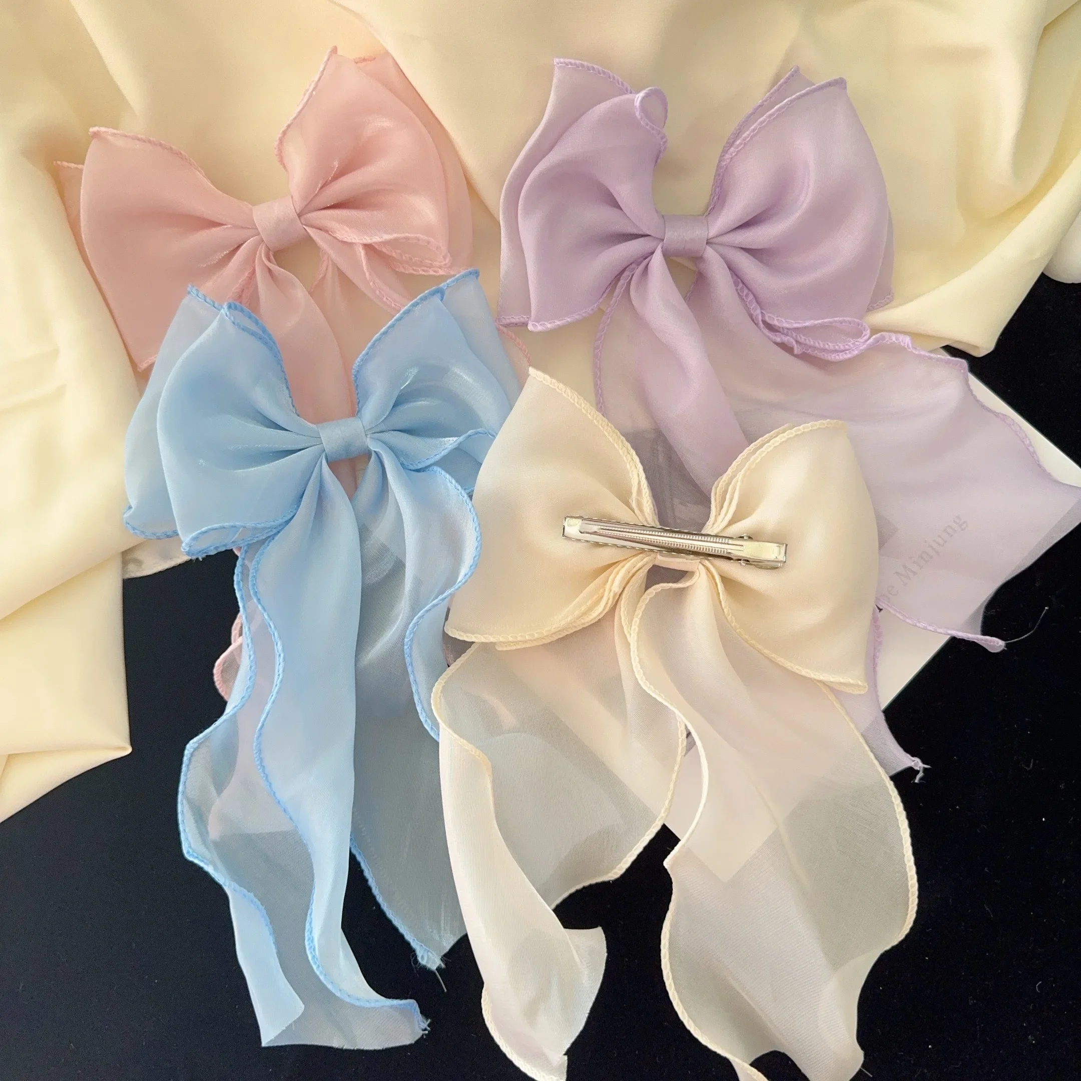 

Sweet Chiffon Bow Hair Clips Girls Blue Shining Satin Bowknot Hair Clips Ribbon Bow Barrette Hairpin Grip Ponytail Clip Headwear