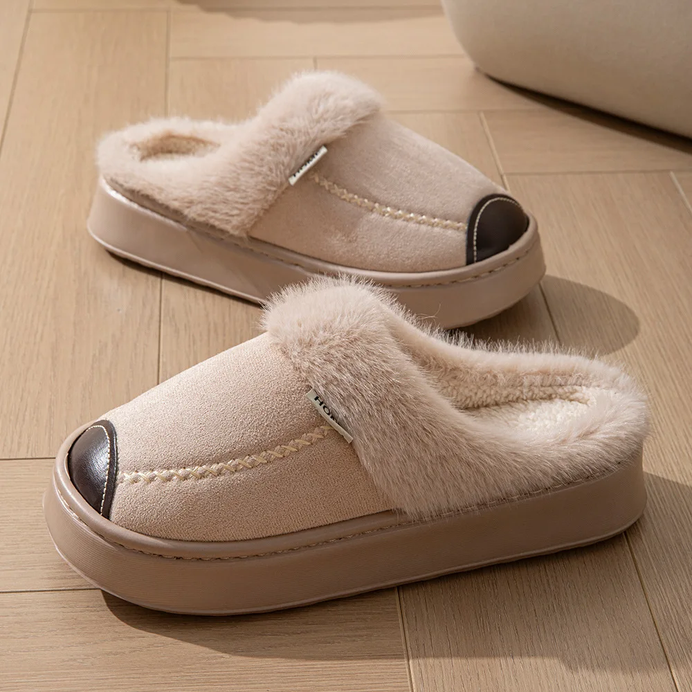 Warm Faux Fur Indoor Fluffy Slippers For Women Men Autumn Winter House Shoes Soft EVA Sole Couples Home Cotton Slipper view 5