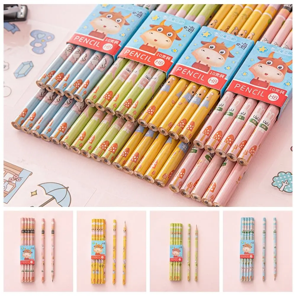 

10Pcs/Set Eco-friendly Student HB Pencil Kawaii Stationery Sketch Wooden Pencil Writing Exam Drawing Pencil Office