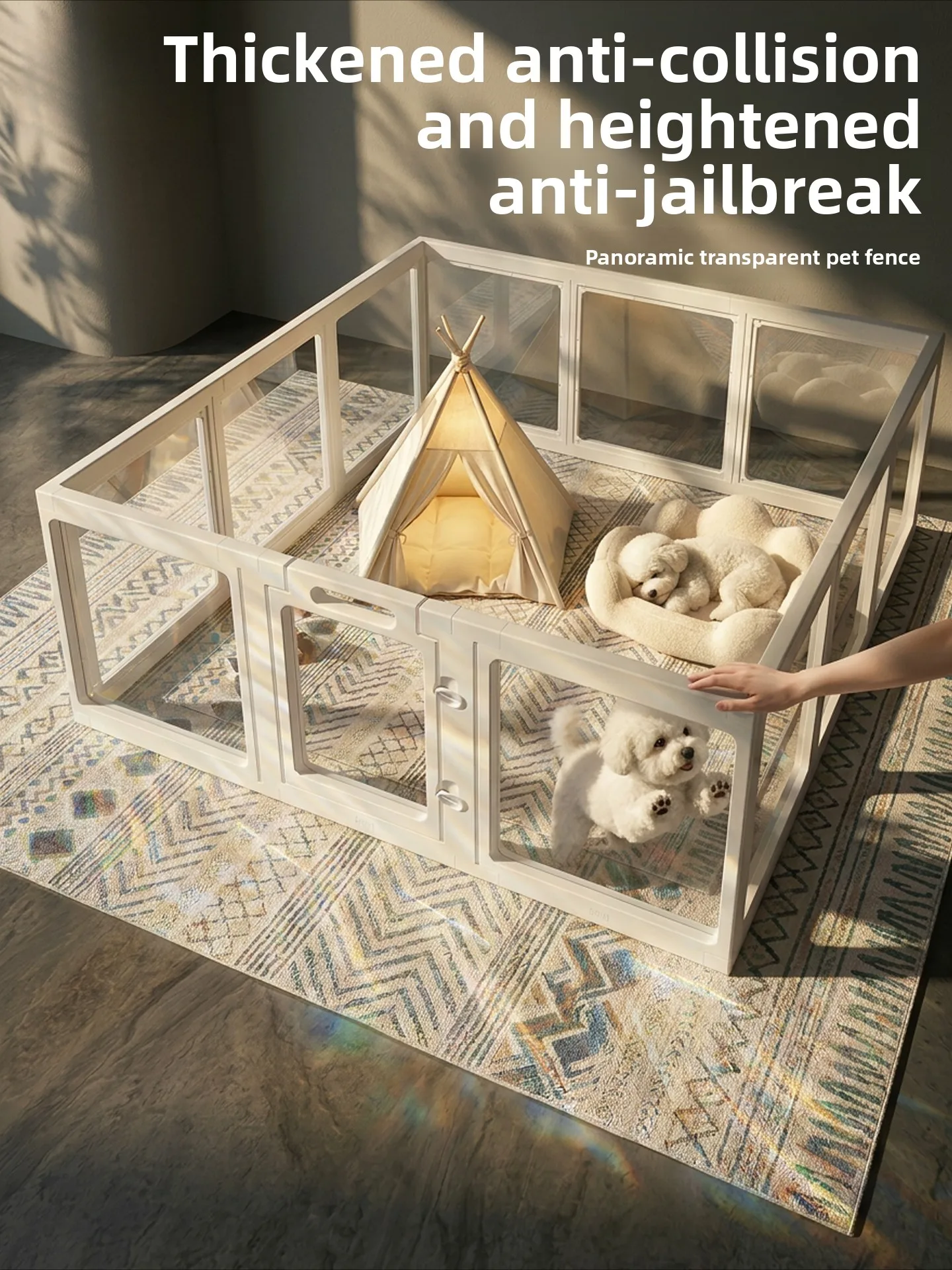Indoor Panoramic Acrylic Transparent Modular Pet Dog Fence / Playpen with Visual Panels