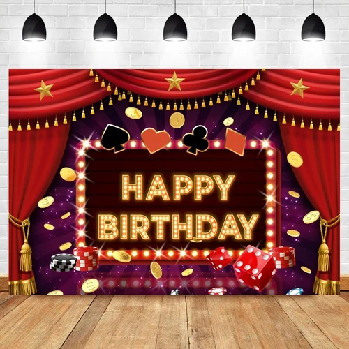 Imagen 2 del producto Fondo fotográfico para fiesta de Casino, decoración para fiesta temática de cumpleaños, naipes, brillos dorados, cortina roja, fondos de fotografía
