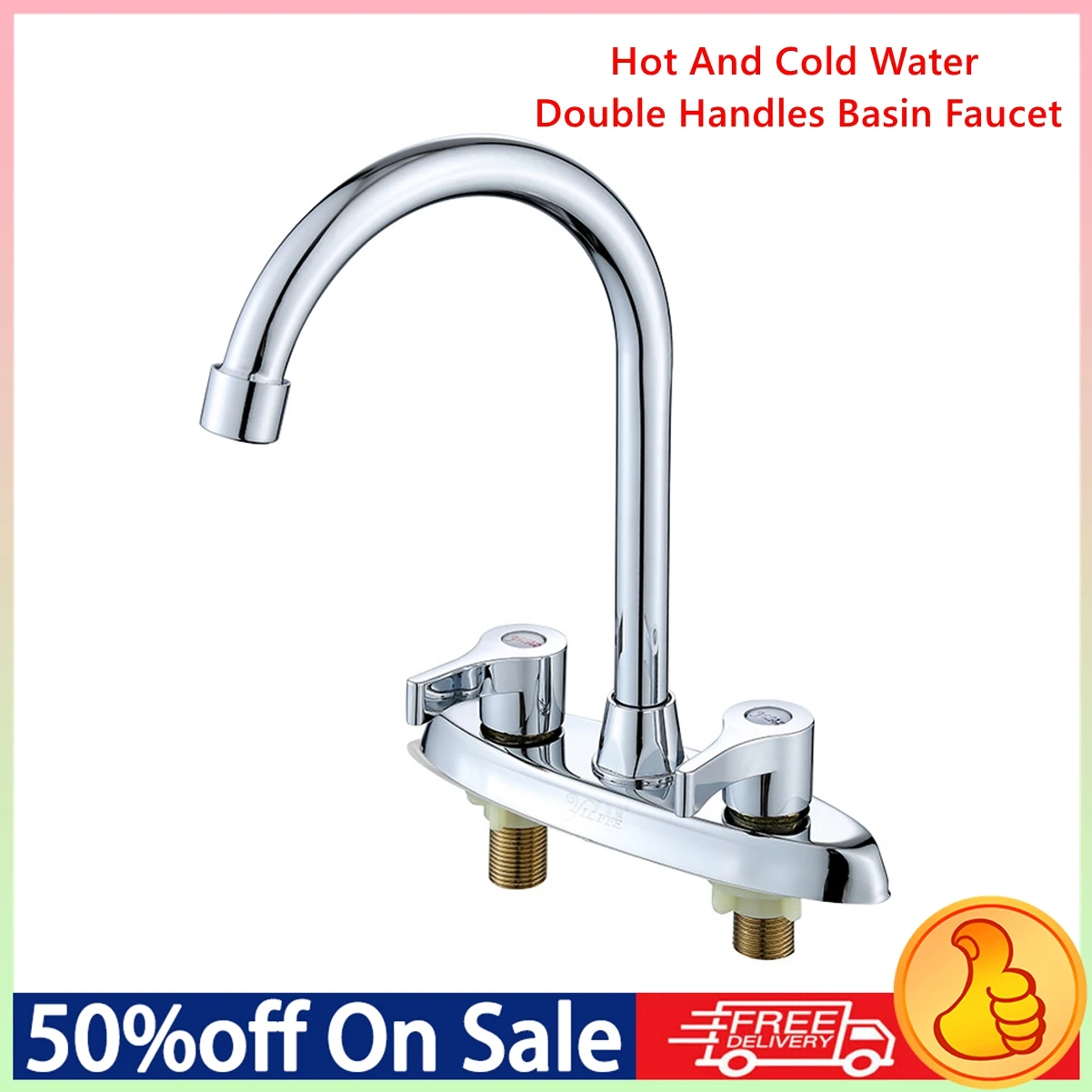 Double Hole Faucet Hot And Cold Water Mixer Tap Handle Deck Mounted Brass Kitchen Sink Faucet Washbasin Tap Easy Installation