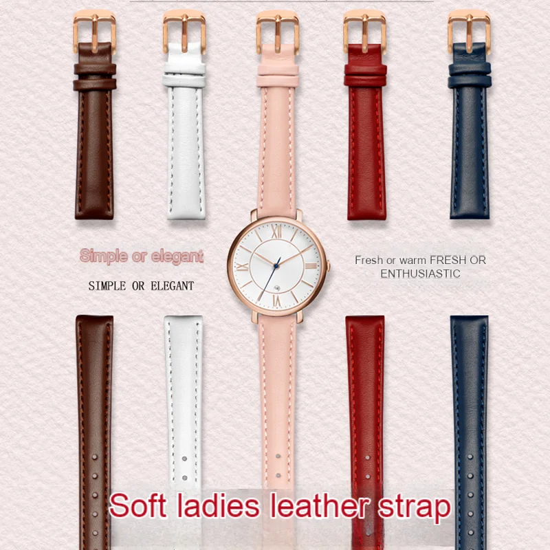 Dames Effen Leren Band 12Mm 14Mm 15Mm 16Mm 18Mm 20Mm Voor Casio Fossil Tissot Armani Folli Follie Grijs Roze Blauw Wit Bruin