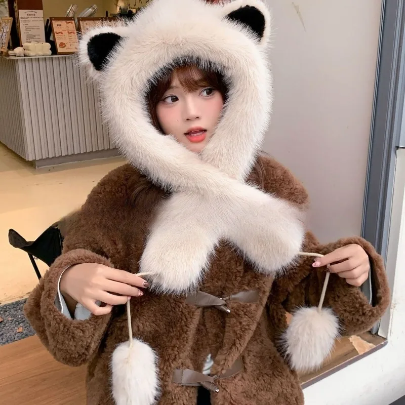 Winter bear plush hat female Korean version thickened warm imitation fur hat cute versatile cold ear hat