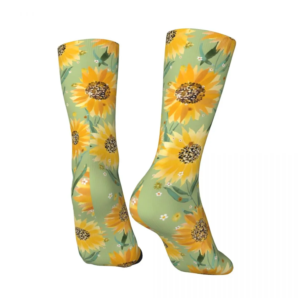 Crazy compression Green Summer Sunflowers Watercolor Sock for Men Harajuku Seamless Pattern Crew Sock Casual