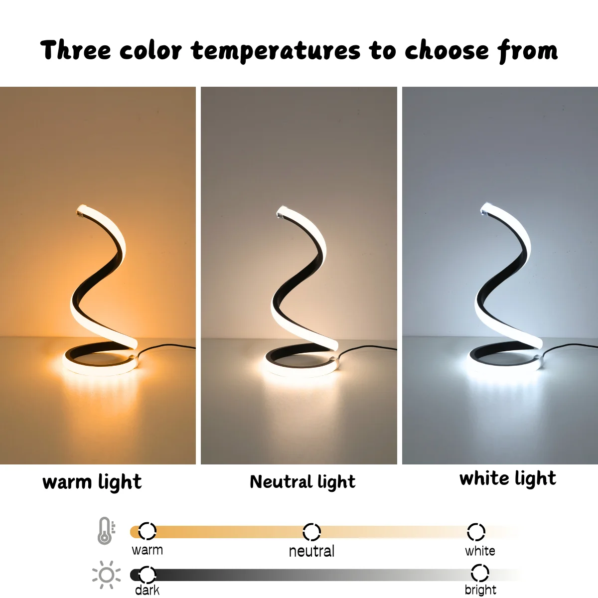 مصباح مكتبي حلزوني LED حديث بثلاثة ألوان يعتم USB زر الطاقة مفتاح غرفة النوم بجانب السرير دراسة ديكور المنزل مصباح مكتبي