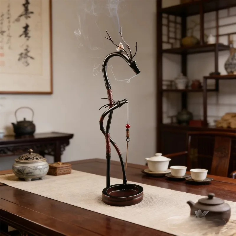 Zen Dragon‑Shaped Bamboo Hanging Backflow Incense Holder, Handcrafted for Stick Coil Incense, Oriental Craft Gift