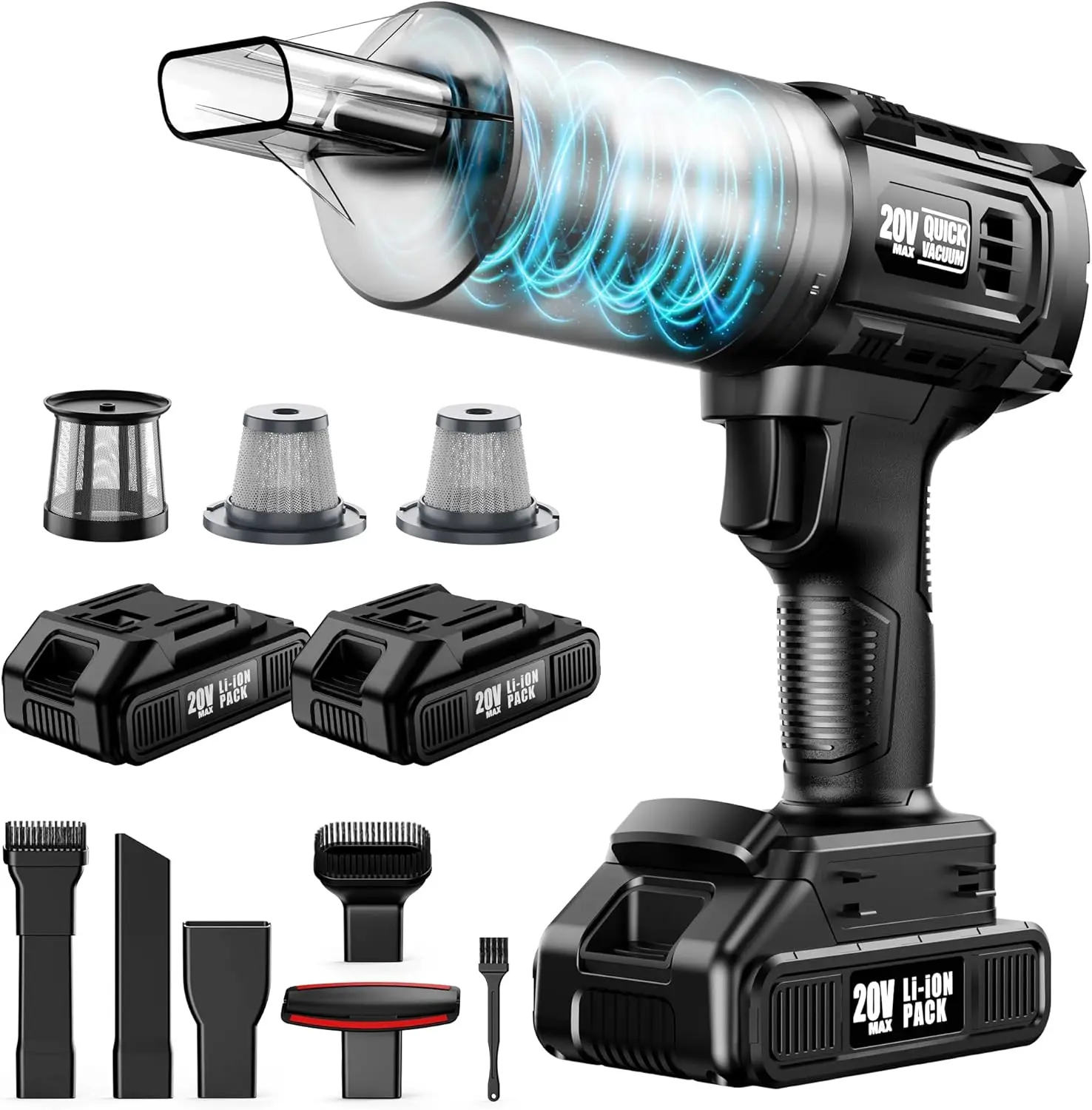 

Cordless Car Vacuum, 35000PA Strong Suction with 2 Batteries, 60Min Runtime for Car, Pet Hair & Home