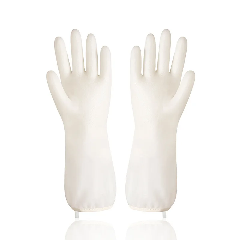 Rubber gloves for women\'s work thicker durable longer clean waterproof laundry kitchen dishwashing gloves household velvet