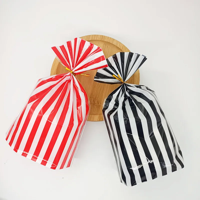 Stripe Packaging Bags Top Open Candy Cookies Gift Plastic Bag Event Party Handmade Storage With Gold Wires Emballage Cadeau