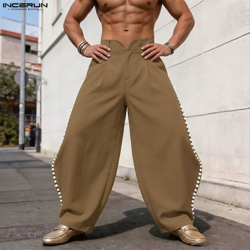 

INCERUN Men's Wide Leg Pants Solid Color Loose Joggers Casual Trousers For Man Streetwear 2026 Fashion Long Pants Pantalones