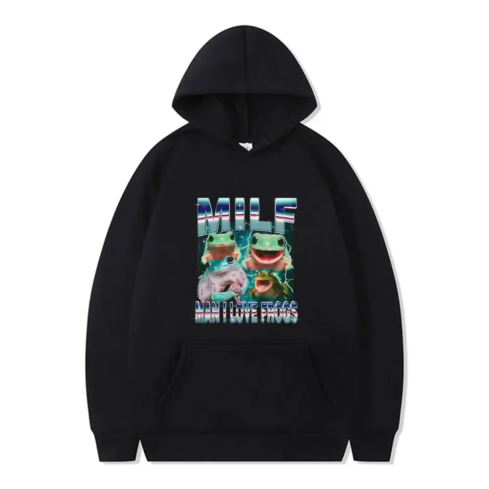 

MILF Man I Love Frogs Забавная лягушка Мем Толстовка с рисунком Мужчины Женщины Повседневный винтажный пуловер Толстовки Мужская толстовка с капюшоном большого размера