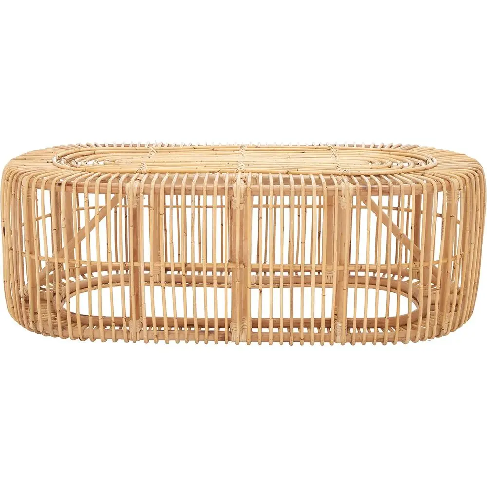

Кофейный столик из натурального коричневого овального ротанга, полностью собранный, в тропическом стиле (CO6509A)