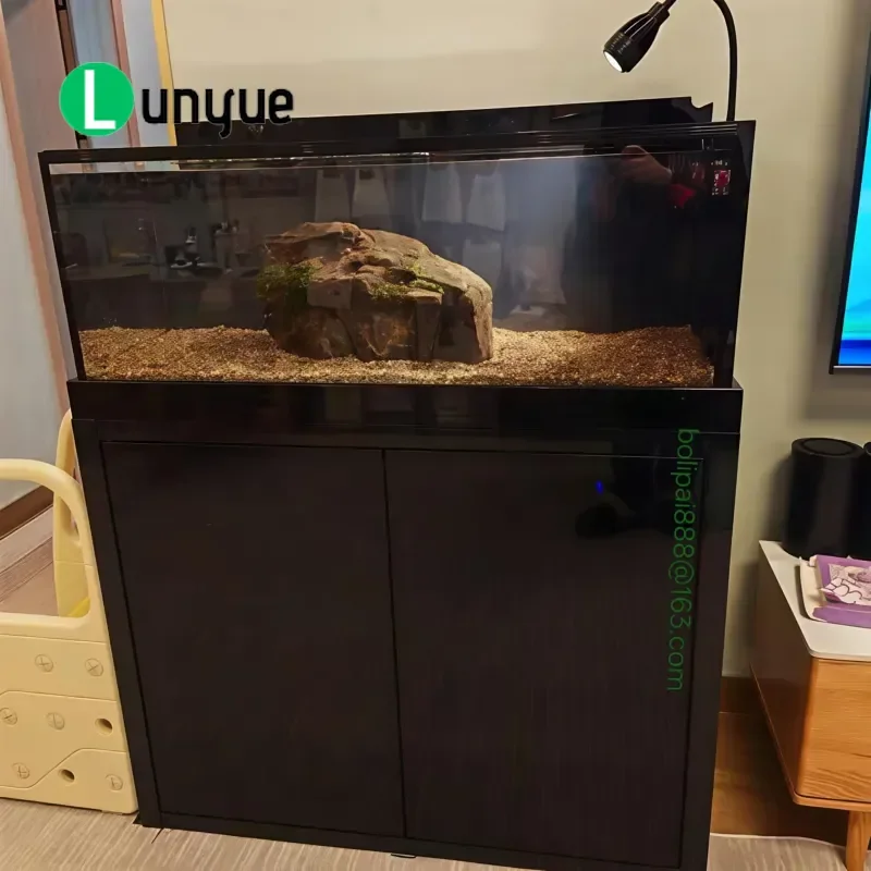 Ultra Clear Glass Aquarium 2cm Thin Overflow Design Elegant Black Case Fish Tank for Aquatic Plants Stream Fish Home Decor