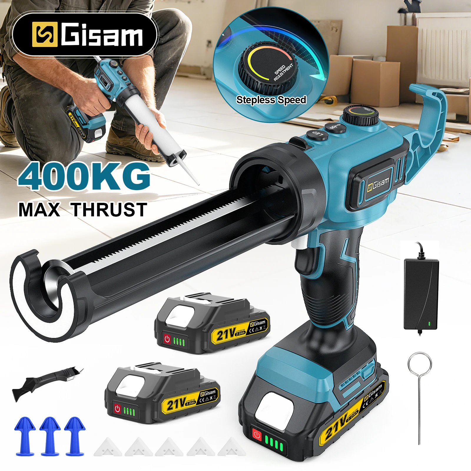 Image of Gisam 400KG Elektrische Klebepistole Kabellos Klebstoffpistole für Glas Dichtungsmittel Füll- und Versiegelungswerkzeug Heimwerker-Elektrowerkzeug für Makita 18V Akku