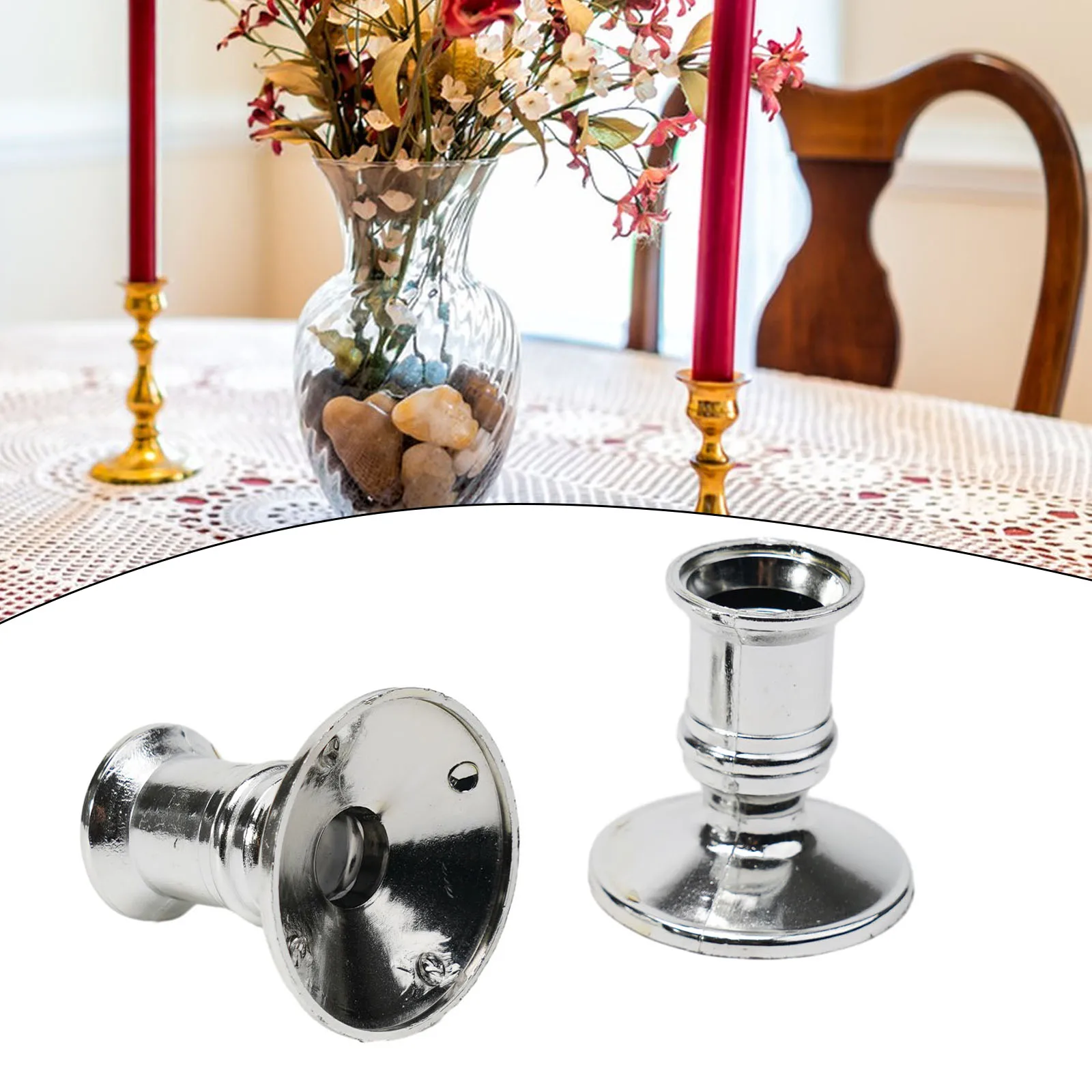 Tools Holders Candle Holders Candle Excellent Portable 2pcs Candle Base Candlestick Dinner Decor Silver-Plated