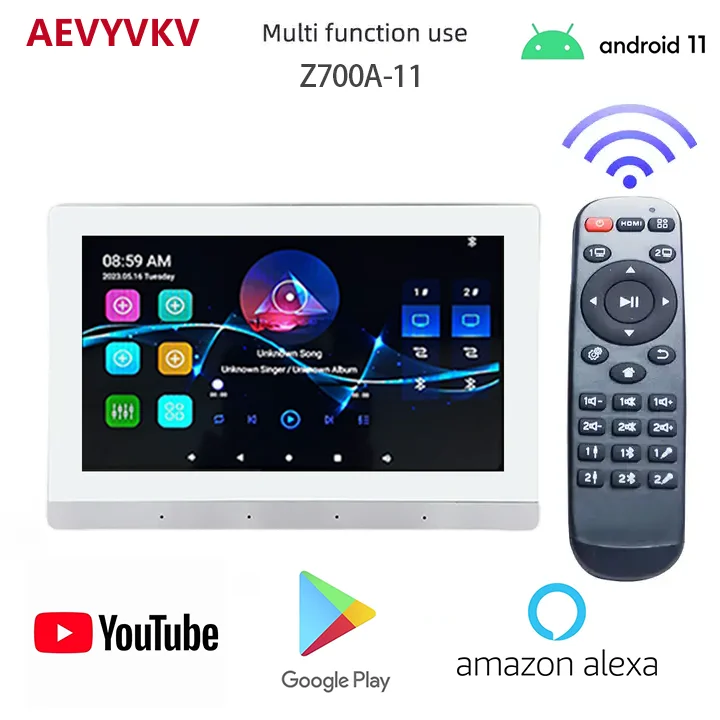 Amplificador de pared con WIFI y Bluetooth, Panel de pared con pantalla táctil de 7 pulgadas, Android 11, 8x30W, sistema de sonido estéreo de fondo con Control de zona