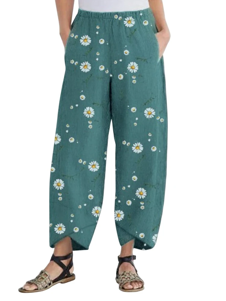 

2024 New Women's Wide Leg Pants Women's Large Size Pants Daisy Pattern Printed Daily Outdoor Street Casual Women's Clothing