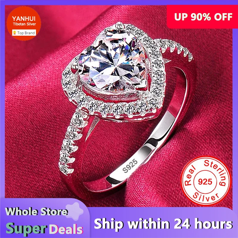 With Certificate Romantic Heart Rings,100% Solid 925 Silver Ring,High Quality Zircon Diamant Wedding Band Gift Jewelry for Women