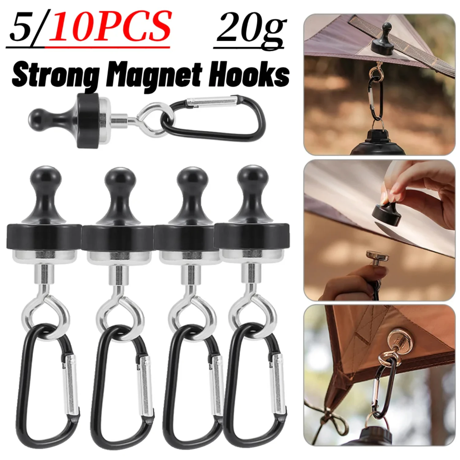 5-10PCS Strong   Multipurpose Outdoor Tent Camping Light Hook Magnet Bearing Hanger D Type Mountaineering Buckle