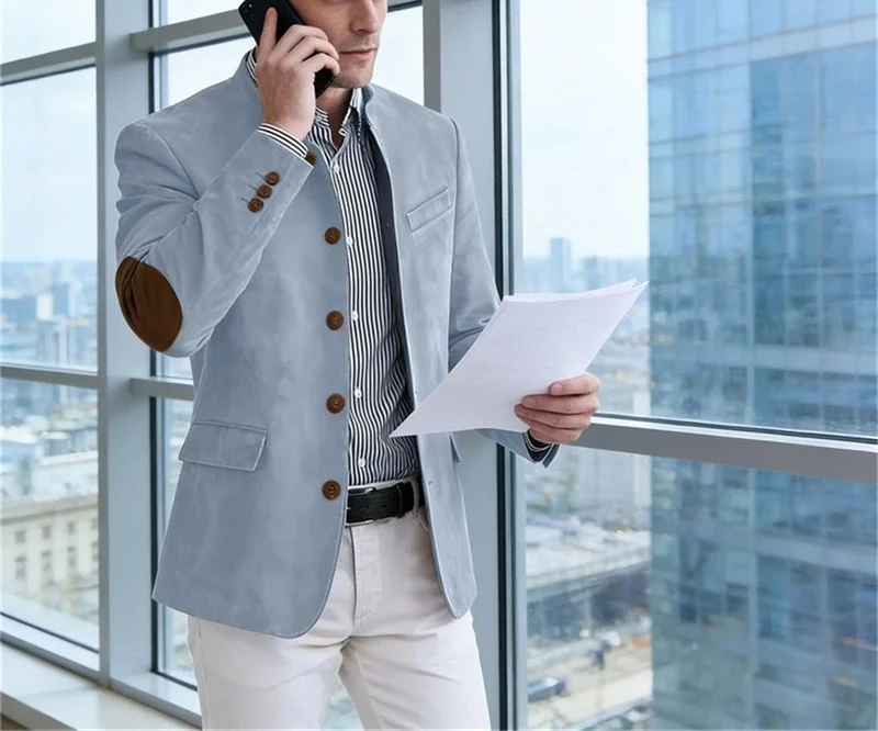 

Men's Casual Blazer Flannel Suit Jacket With Elbow PatchesBrown Button Daily Fit Customized Business 2 pieces Jacket and pants
