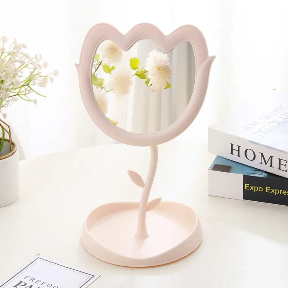 Cute Tulip Shaped Dressing Mirror Detachable Classic Desktop Makeup Mirror Single Side 360 Degree Rotation Table Mirror Home