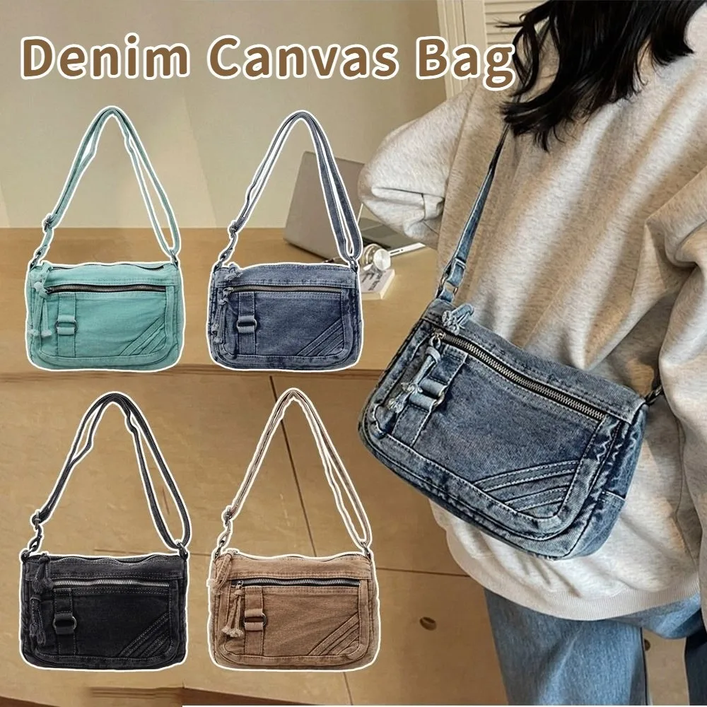 

Casual Y2K Denim Canvas Bag Large Capacity Street Style Vintage Handbag Shopping Bag Solid Color Solid Crossbody Bag Boy
