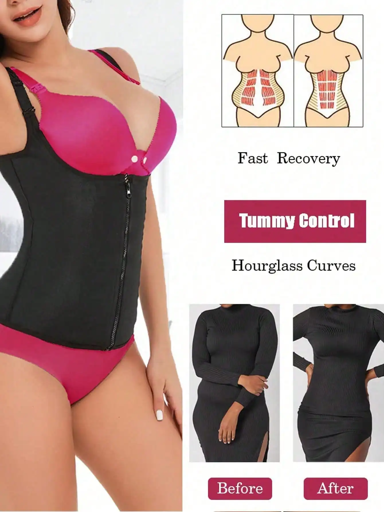 حزام تشكيل الخصر للنساء مع خطاف وعين وسحاب وتعزيز لشد الخصر والبطن - خصر اللياقة البدنية