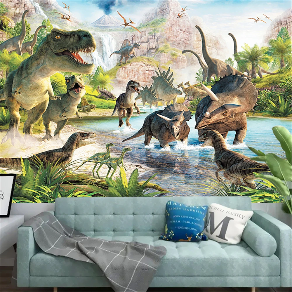 مخصص الكرتون ديناصور خلفية لغرفة الأطفال خلفيات بنين بنات غرفة نوم papel دي parede ثلاثية الأبعاد الفن جدارية ديكور المنزل