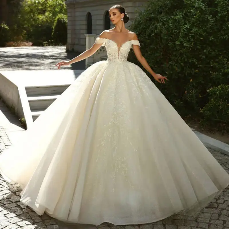 

Sleeveless Ball Gown Wedding Dress 2025 Off the Shoulder Appliques Princess Bride Vestido de Noiva