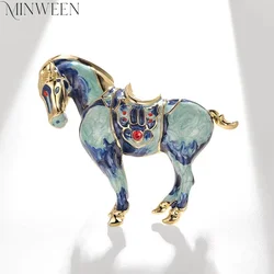 Chinese Style Enamel Horse Brooch Museum Style Animal Brooch Pin for Women Fashion Jewelry Gift