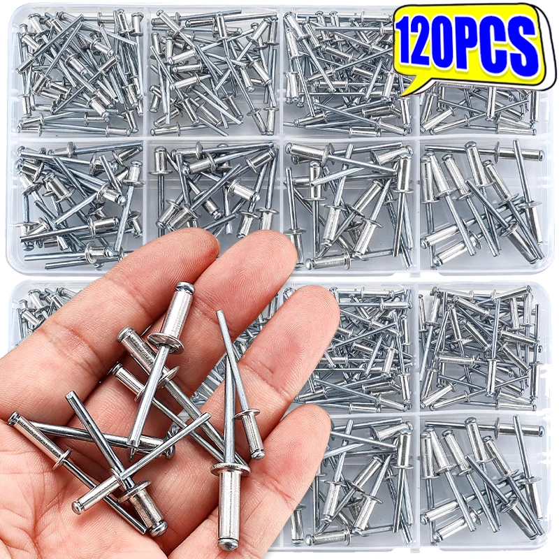 

120Pcs Aluminum Blind Rivet Set Large Flange Blind Rivets for Furniture Repair DIY Projects Metalwork Fastener Home Hardware
