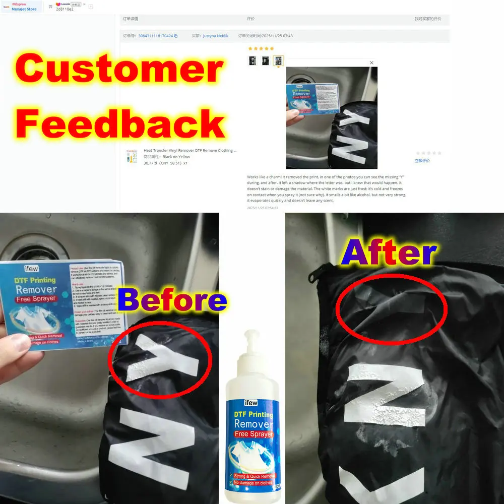 DTF Remove Heat Transfer Vlr Vinyl Print Remover Clothes Adhesive Letter Sticker DTF Textile Shirts Remover Liquid Solution Kits