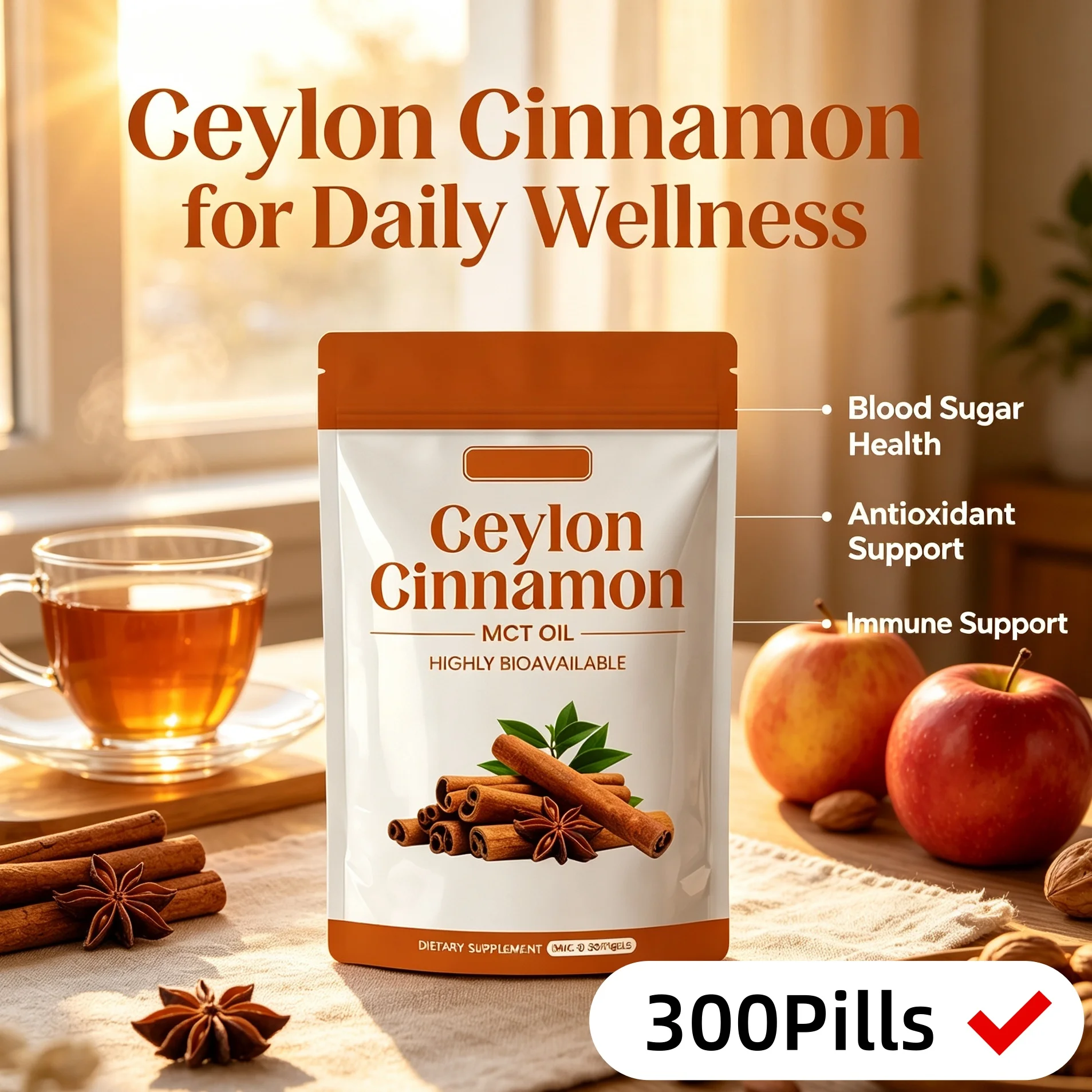 Ceylon Cinnamon Complex Capsules Dietary Supplement Antioxidant Support Healthy Blood Sugar Glucose Metabolism Immune Wellness