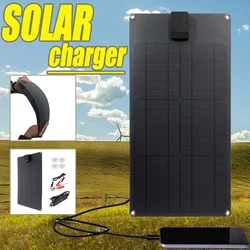 18V 50W Solar Panel Portable USB+Type C Dual Port Battery Charger Solar Cell Board Car Charger for Phone Support Fast Charge