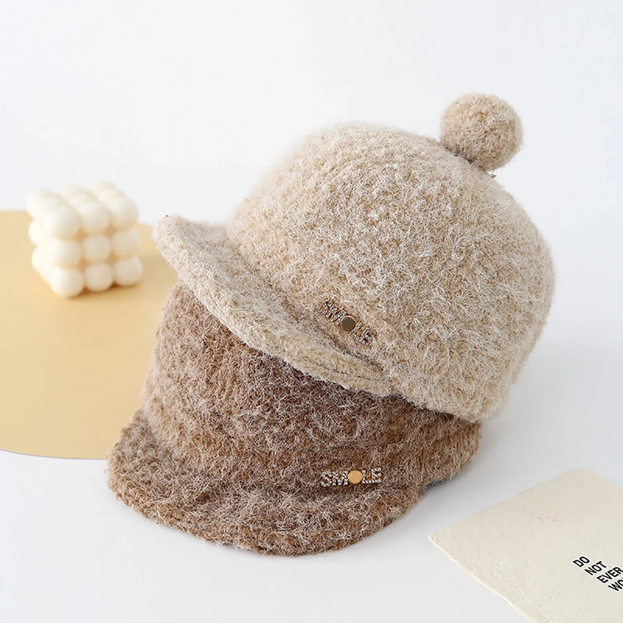 

Cute Baby Winter Baseball Hat Warm Knitted Plush Duck Tongue Cap Cute Pompom Kids Duckbill Hats