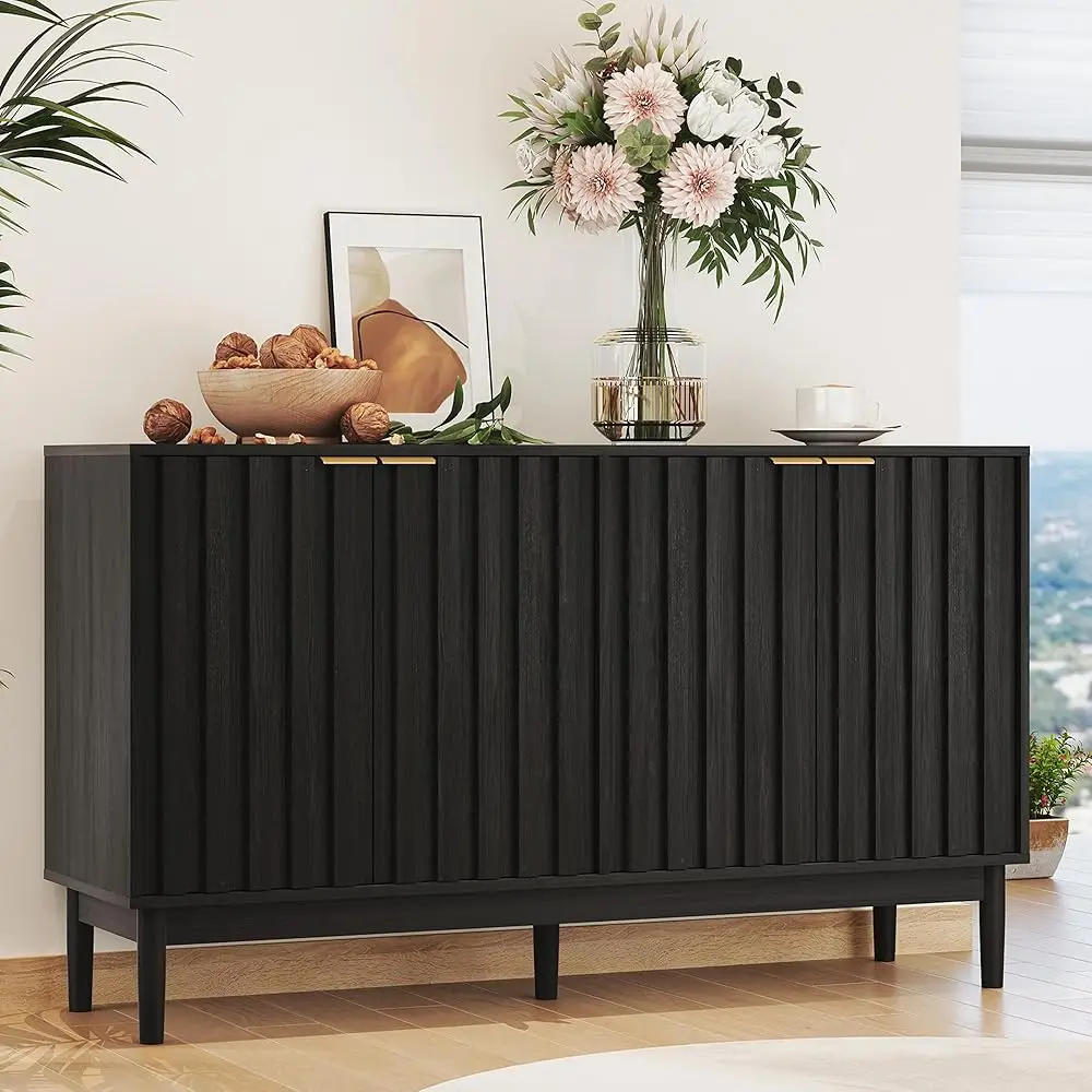 

Fluted Cabinet With Storage, Small Buffet Cabinet Sideborad With Door, Kitchen Buffet Storage Accent Cabinets With Adjustable