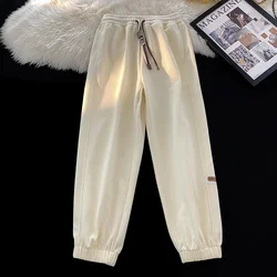 Men's Solid Color Simple Pants Vintage American Unisex Sweatpants 2024 New Casual Drawstring Nine-minute Pants Men's Pants