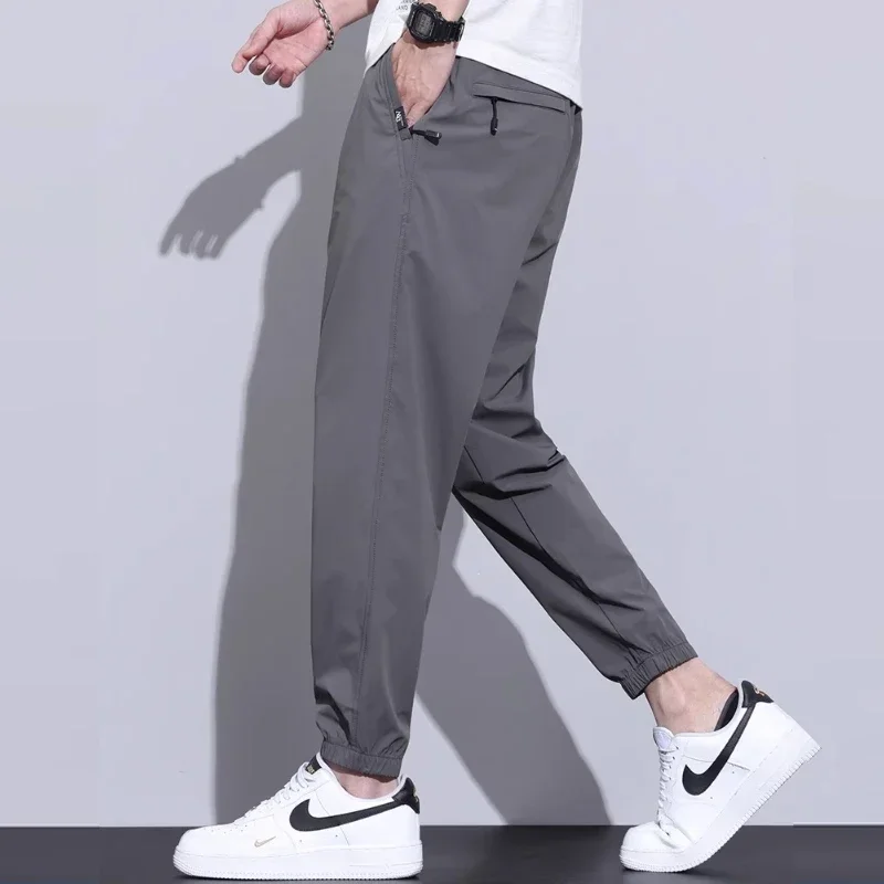 스트레치 빠른 건조 긴 바지 2025 새로운 남성 느슨한 캐주얼 바지 남성 부드러운 탄성 허리 스트레이트 다리 패션 편안한 바지