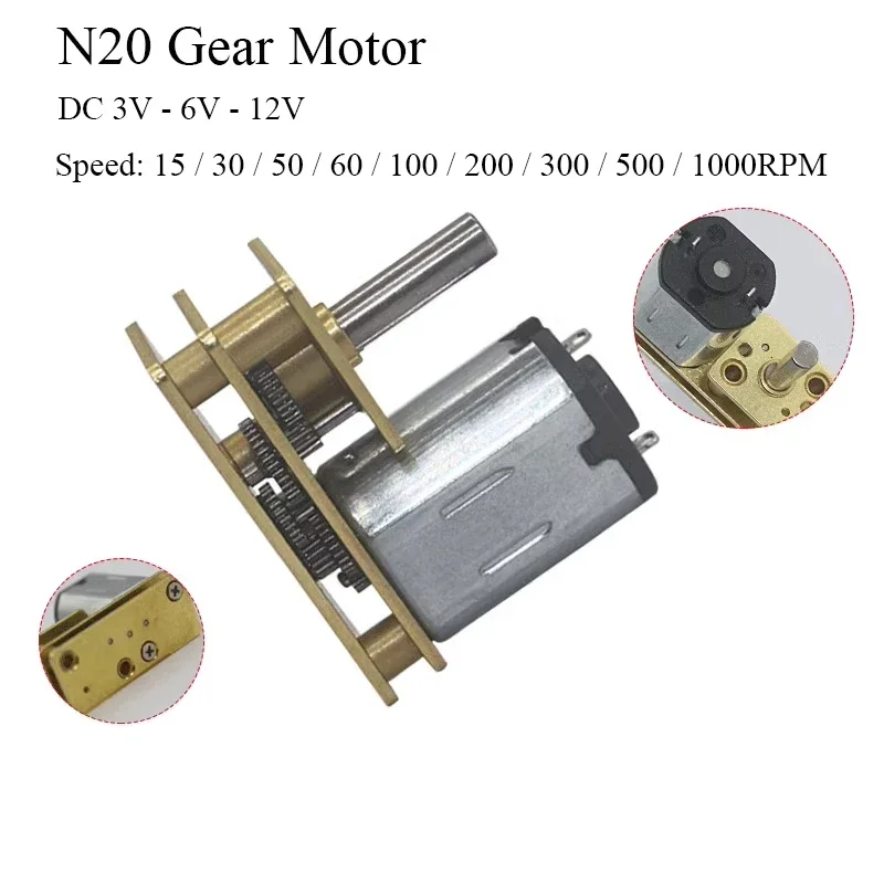 1024-N20 Gear Motor DC 3V/6V/12V N20 Mini Micro Metal Gear Motor with Gearwheel DC Motors 15/30/50/60/100/200/300/500/1000RPM