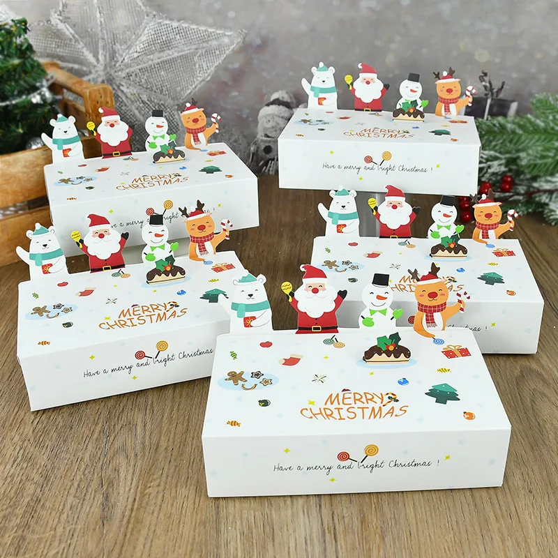 

5pieces Christmas Merry White Paper Paperboard Candy Box Cartoon Christmas Comedians Snowman Elk Bear Dessert Cookie Gifts Boxes