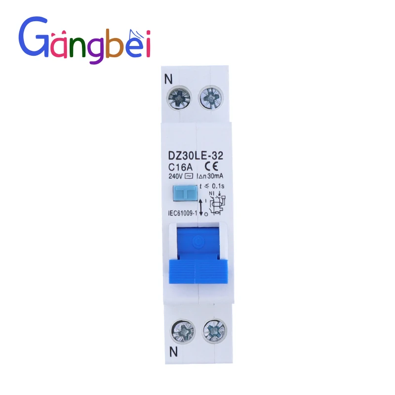 Residual Current Circuit Breaker, Over Current and Leakage Protection, 18mm RCBO, 10A, 16A, 20A, 25A, 32A, 1P + N, 30mA