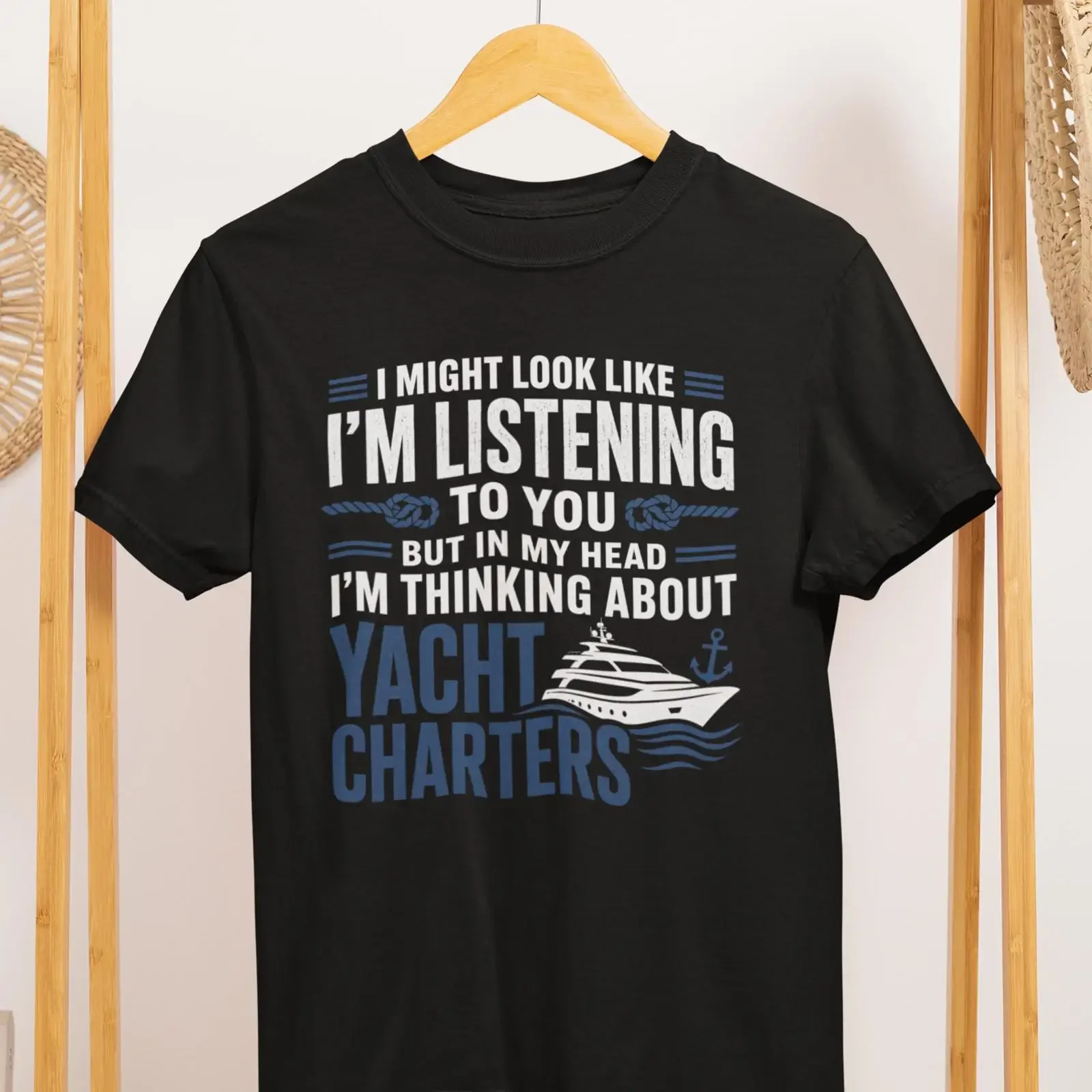 Yacht Charters T Shirt Funny Boating Lover Nautical Sailing Vacation  vintage Washed Versatile Casual Top For Everyday Wear