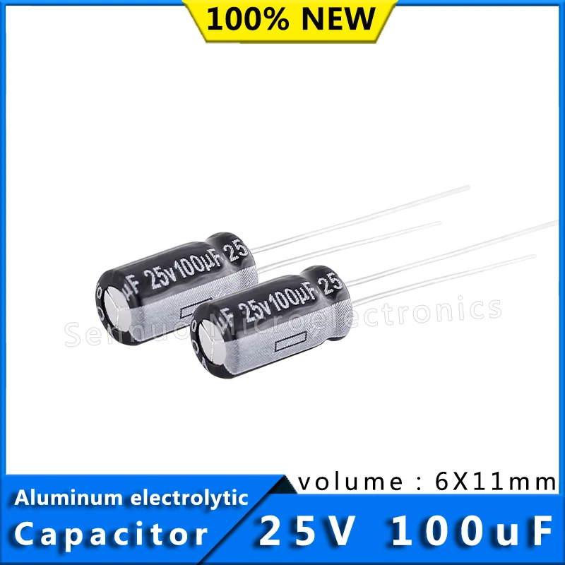 20pcs 25V 100UF 6*11mm Low ESR Aluminum Electrolytic Capacitors 100uf 25V High Frequency Low Resistance Electrolytic Capacitors