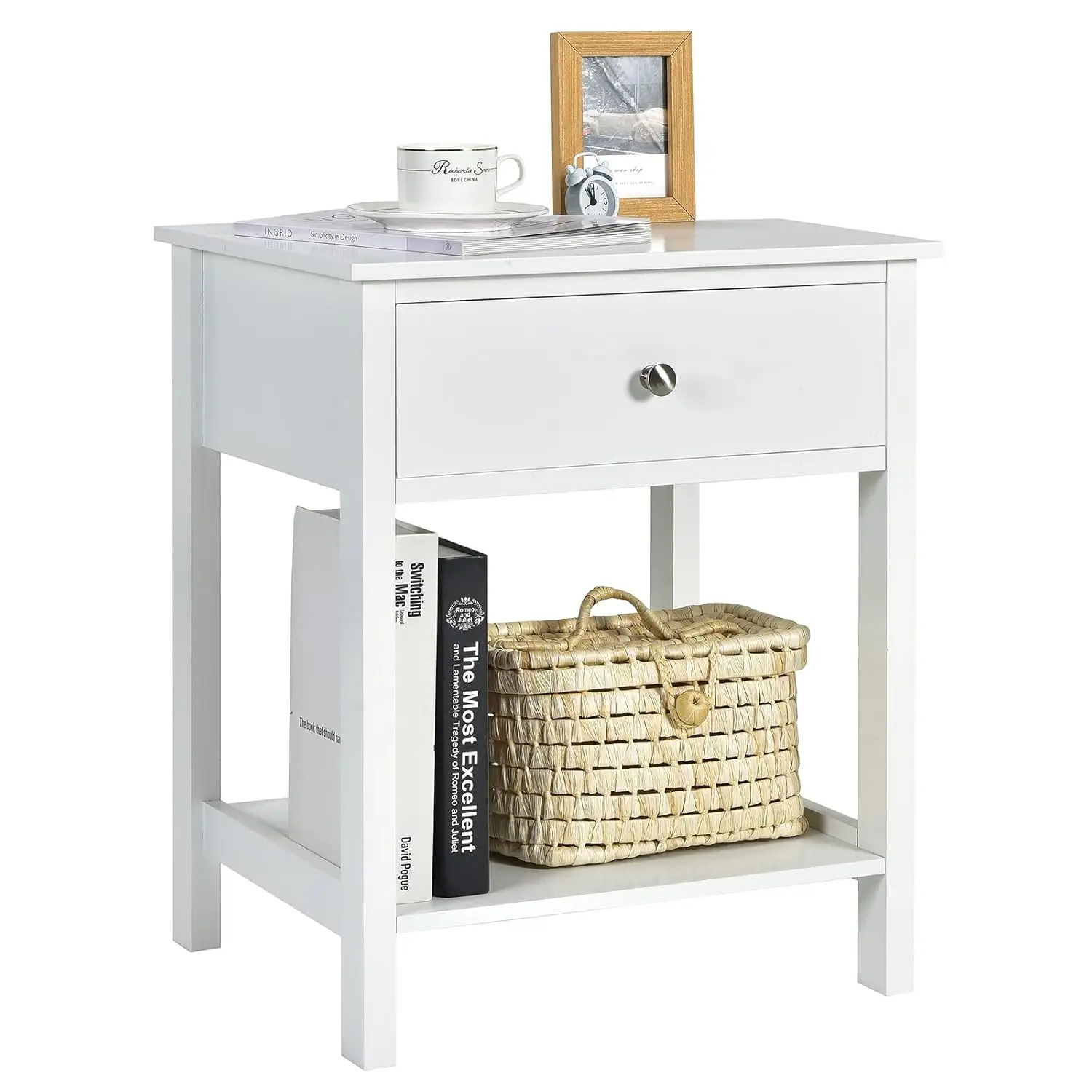 

Wood Nightstand Drawer & Open Shelf Small Space Bedside Living Room Bedroom Dorm 2-Tier Easy Assembly,Customized