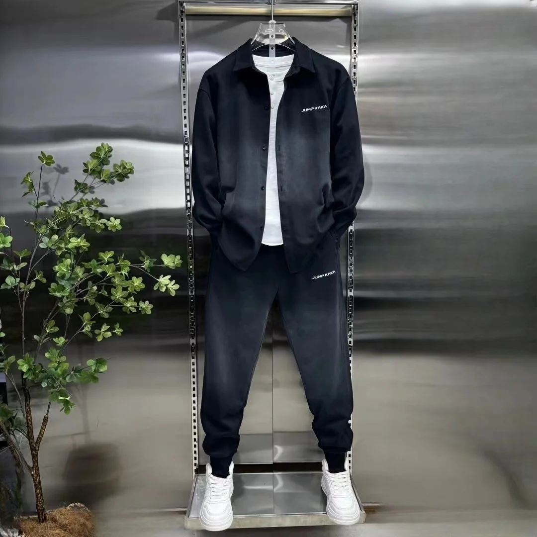 

Повседневный комплект Waed adient, мужские свободные модные спортивные длинные брюки, комплект из двух предметов, осенний новый Sle Long Sve Youth Faion