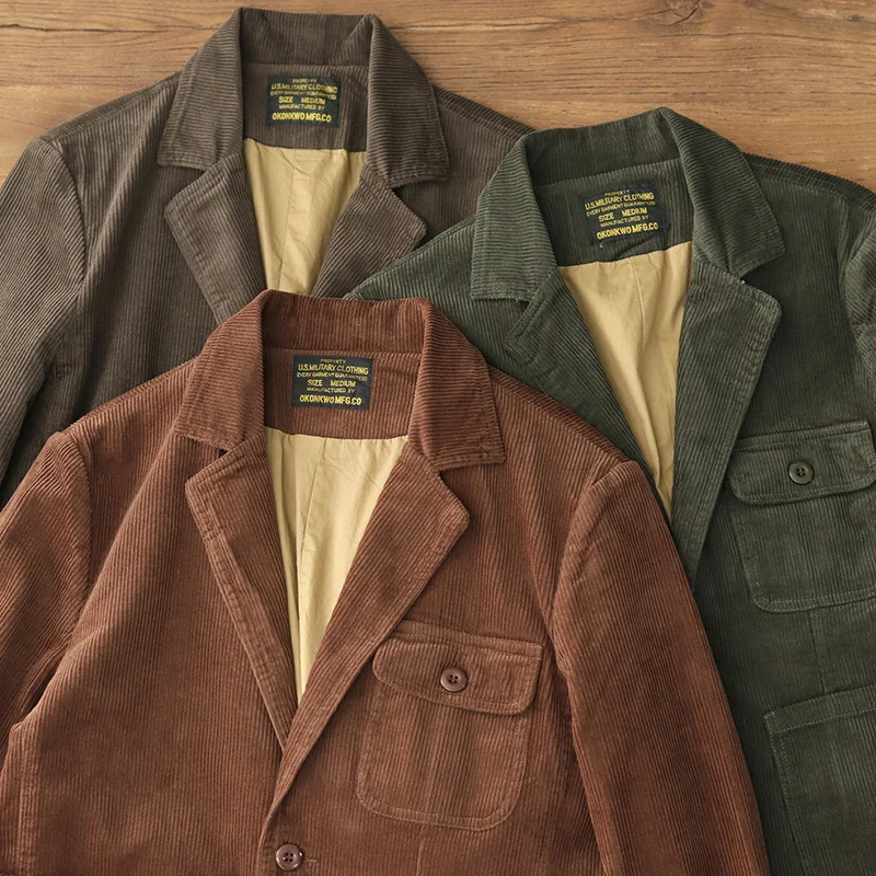 

Heavyweight Corduroy Casual Men's American Retro Jaet Loose Fit Autumn Winter Single-Breasted Suit Faion Urban Sle Long...
