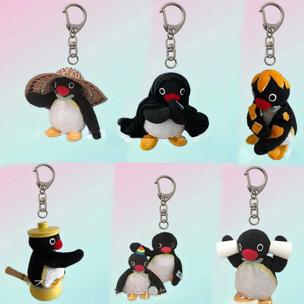 Penguin Figure Action Doll Keychains ROBBY PINGI Anime Doll Kawaii Toy Christmas for Kids Car Pendant Animal Administrator Gifts