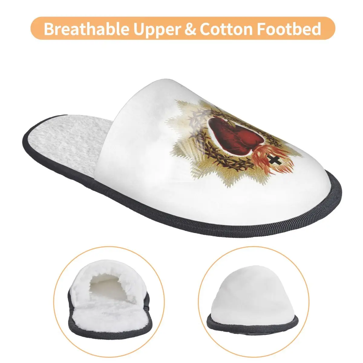 Pantoufles catholiques personnalisées du sacré cœur de jésus, en mousse à mémoire de forme, chaudes et douces, pantoufles de maison pour femmes, chaussures confortables pour chambre à coucher