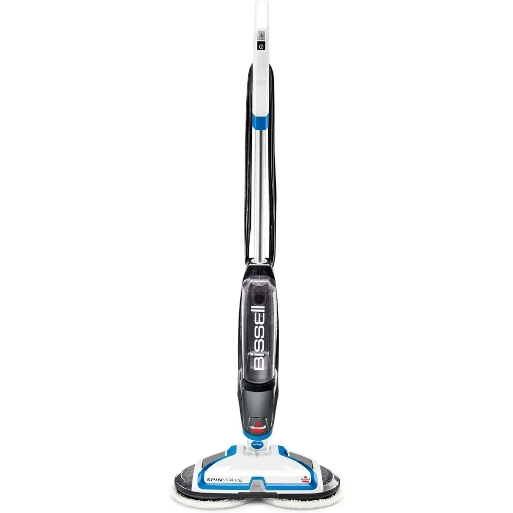 Lightweight SpinWave Expert Hard Floor Spin Mop, with 4 soft-touch pads, 2 scrubby pads, Easy to Maneuver, White/Black